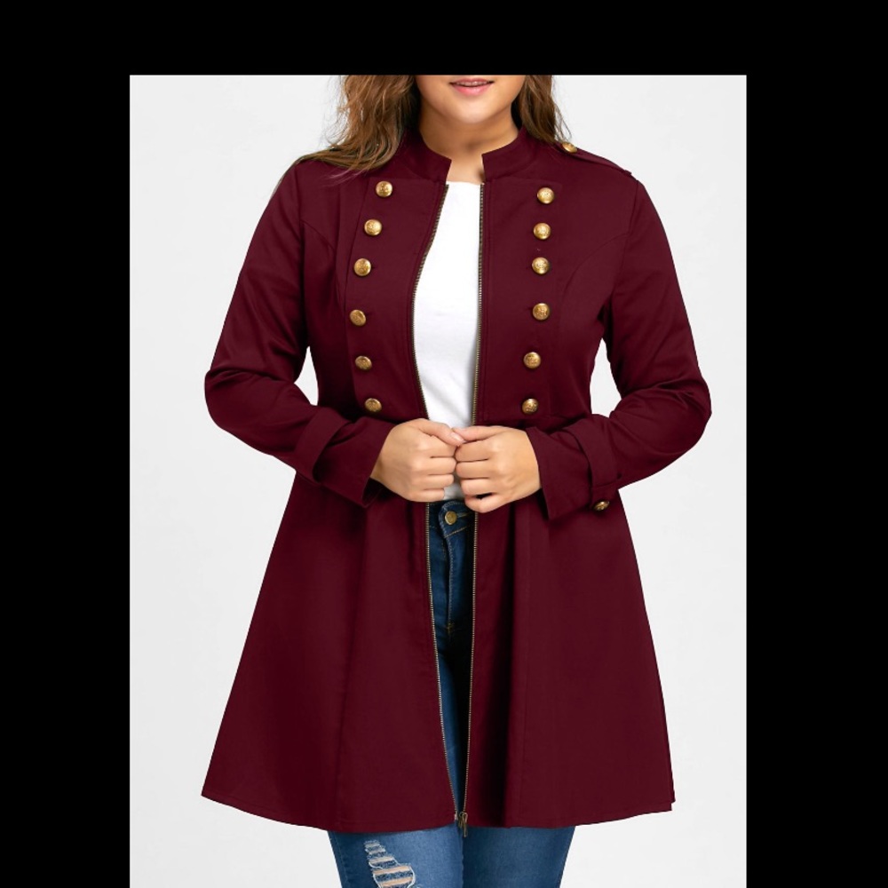 Plus size double breasted flare coat